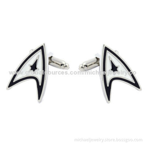 Brass Cufflinks with Black/White Epoxy and White Steel Plating, Nickel-free